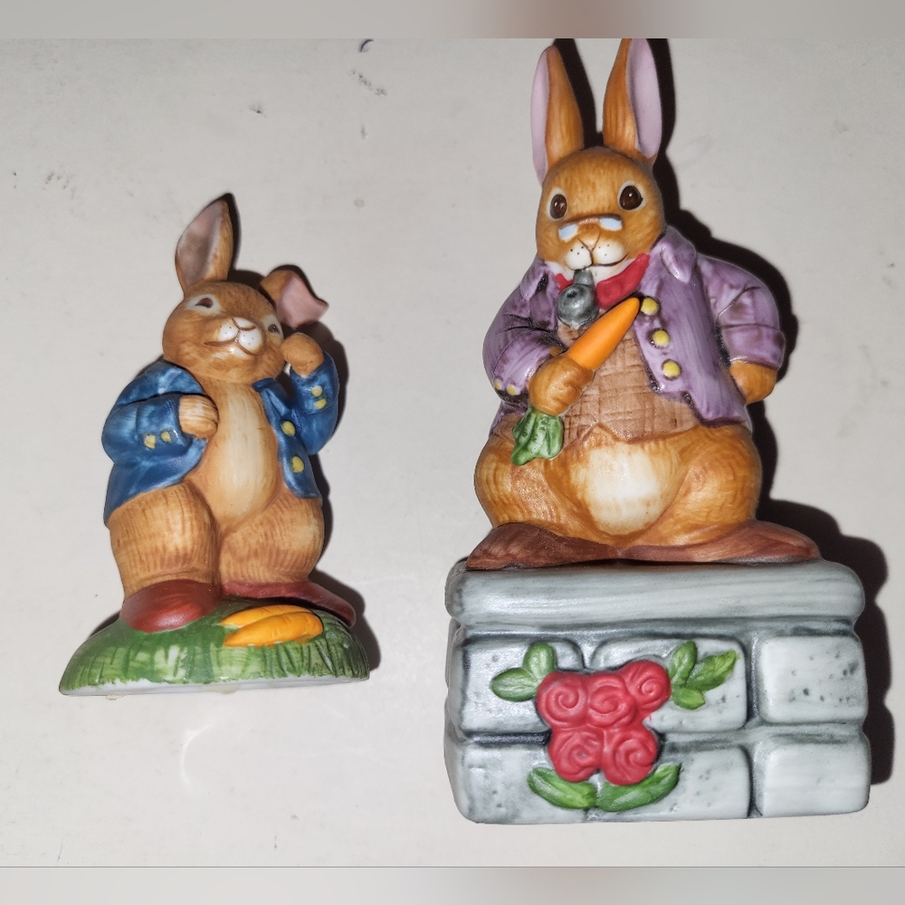 Vintage 1973 Pair Beatrix Potter Old Man Bunny & Peter Rabbit in Boxes by Sigma